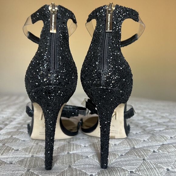Tamara Mellon Frontline Black Glitter Crystal Heeled Sandals US 7 EU 37.5 Formal - Picture 10 of 16